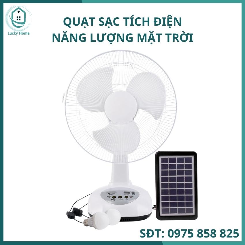 Quạt sạc tích điện năng lượng mặt trời, Quạt năng lượng mặt trời mini sử dụng 12 tiếng, có kết nối sạc điện thoại, có kết nối đèn LED
