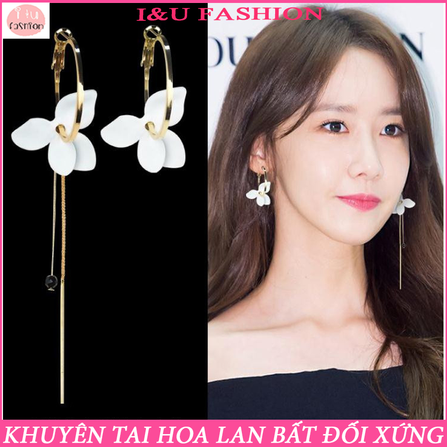 Khuyên tai bông tai tròn gài nữ tính thanh lịch , sang chảnh hình hoa Lan bất đối xứng bên ngắn bên dài vô cùng độc đáo thời trang hiện đại sang trọng KT-46