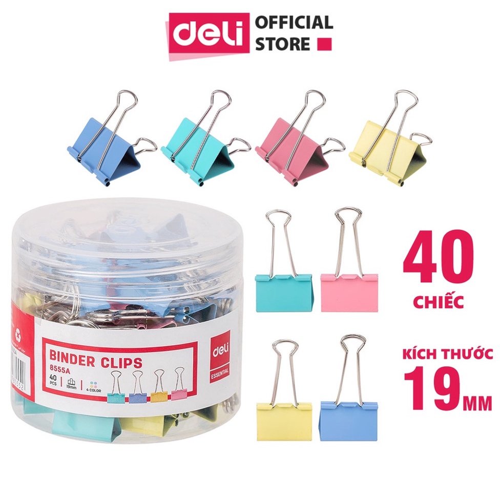 Kẹp bướm màu deli 15mm, 19mm, 25mm, 32mm, 41mm, 51mm - 8556a / 8555a / 8554a / 8553a/ 8552a / 8551a - vpp quế anh sỉ/lẻ