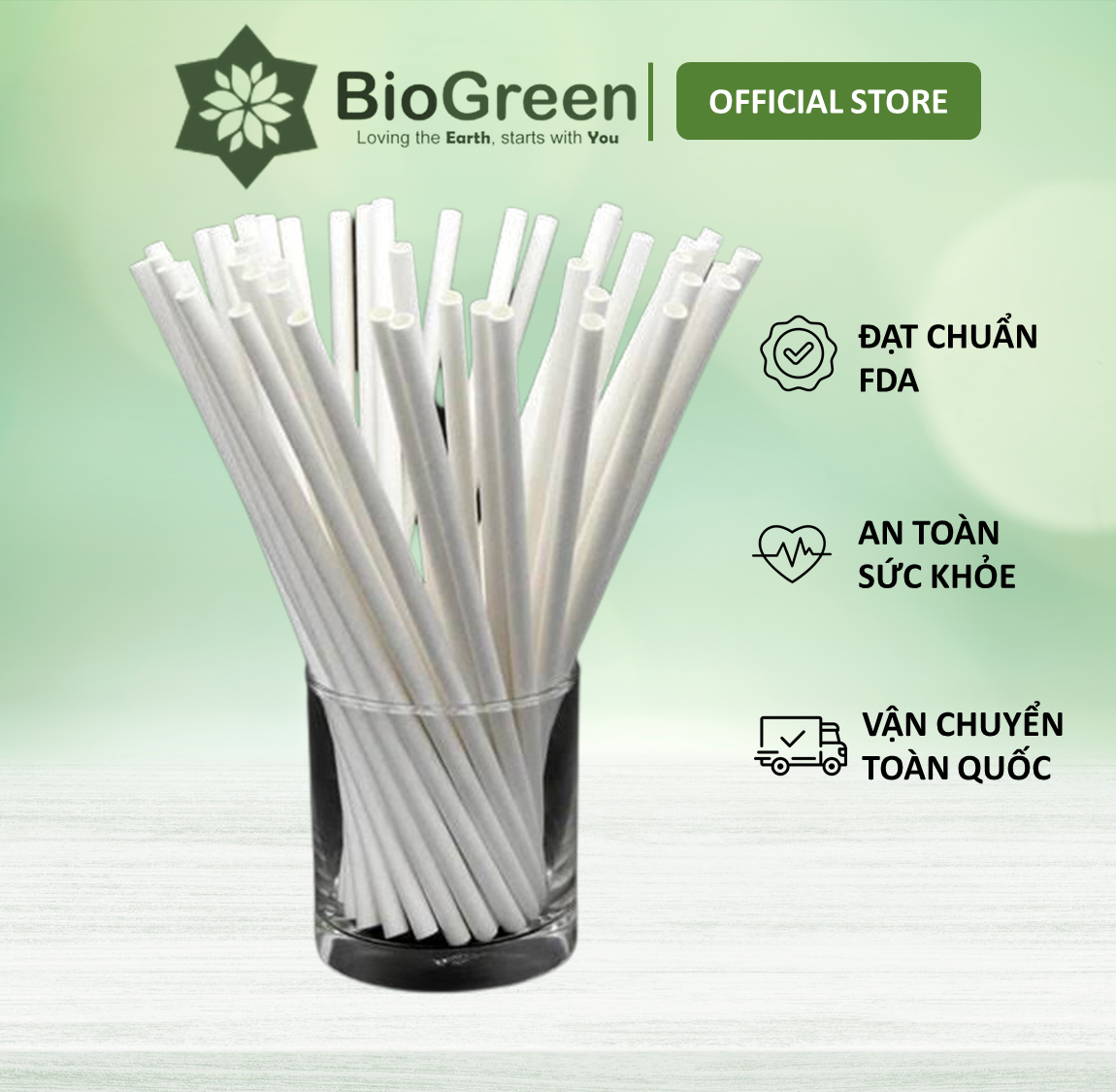 500 ống hút giấy phi 6 biogreen 3 lớp kích thước 6 x 197mm