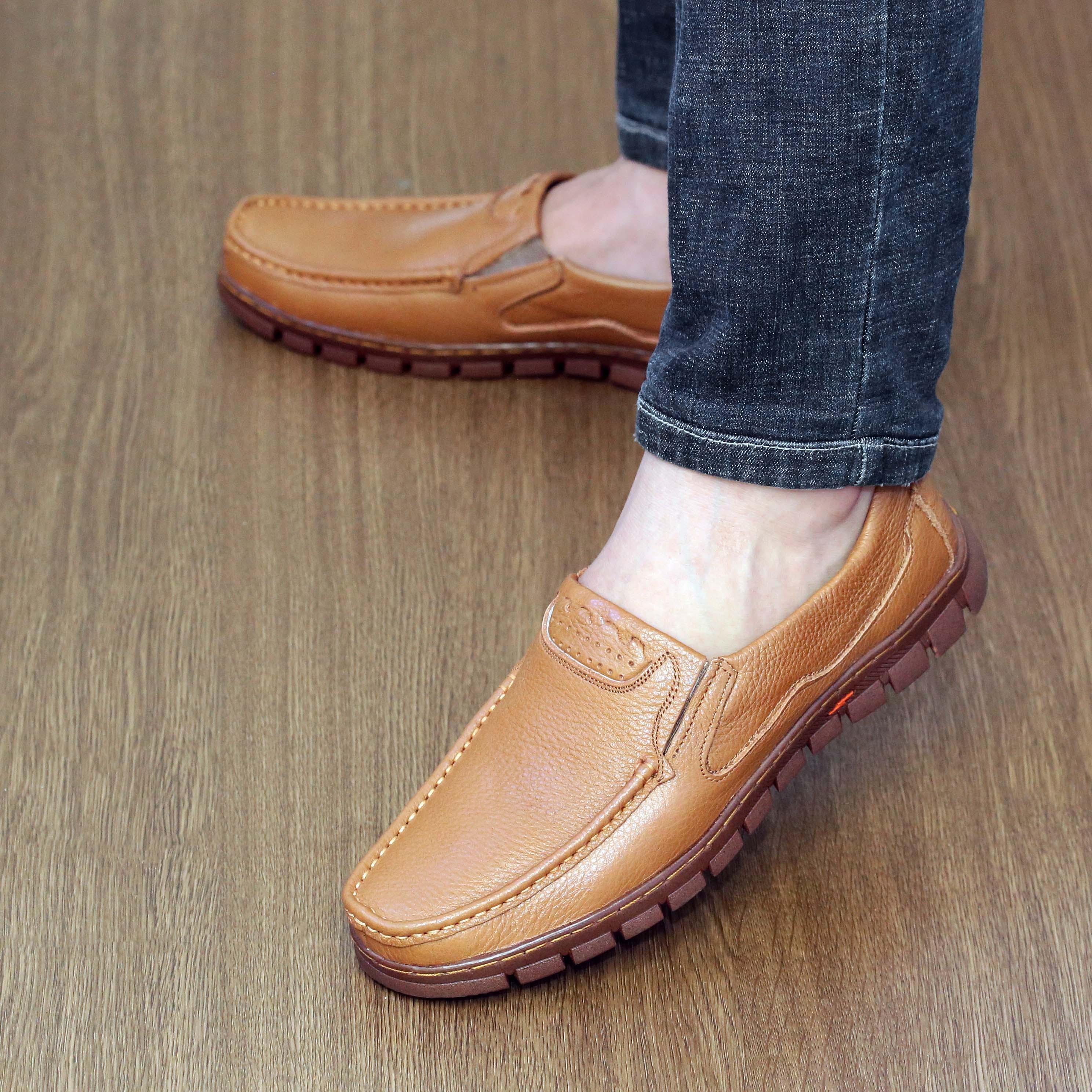 Giày lười 100% da bò cao cấp, Tặng tất lửa khử mùi nano