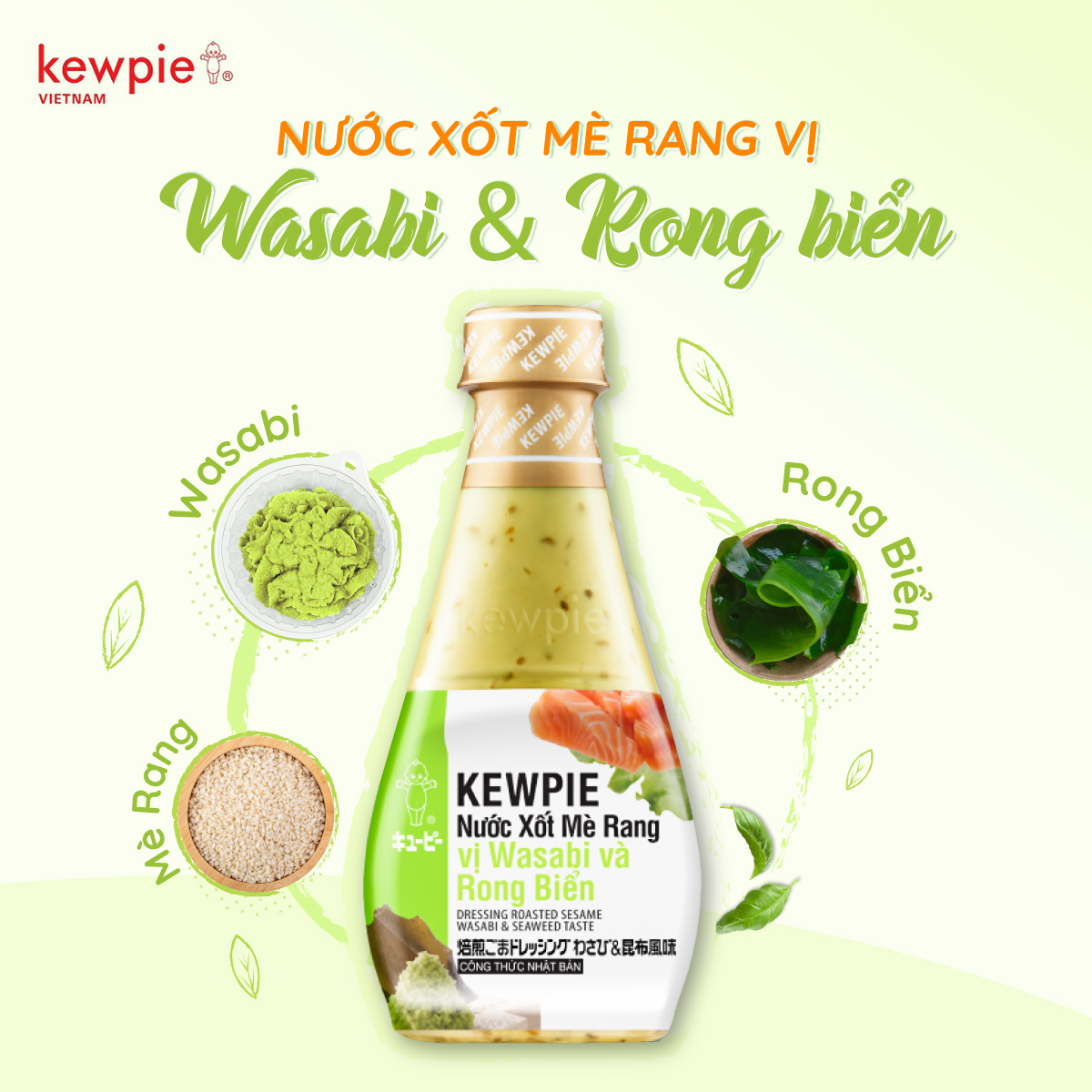 COMBO 3 CHAI NƯỚC XỐT MÈ RANG KEWPIE VỊ WASABI VÀ RONG BIỂN - dùng trộn salad, chấm hải sản