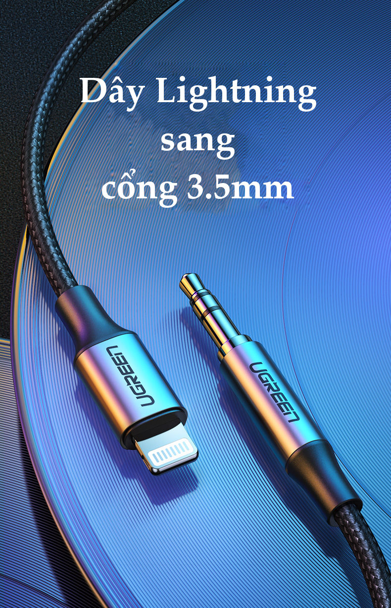 Dây chuyển đổi cổng Lightning sang chuẩn giắc 3.5mm cho phép kết nối iPhone với các thiết bị âm thanh như: loa, tai nghe ... vỏ bện dài 1m UGREEN US315 Dây chuyển đổi cổng Lightning sang chuẩn giắc 3.5mm cho phép kết nối iPhone với các thiết bị âm thanh như: loa, tai nghe ... vỏ bện dài 1m UGREEN US315