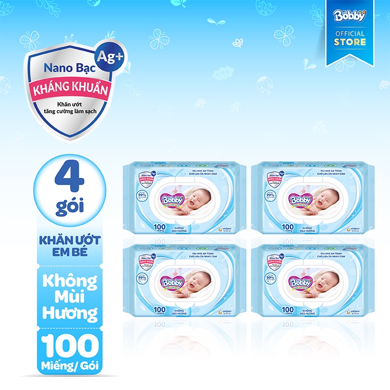 Khăn ướt Bobby 100 miếng có mùi và không mùi