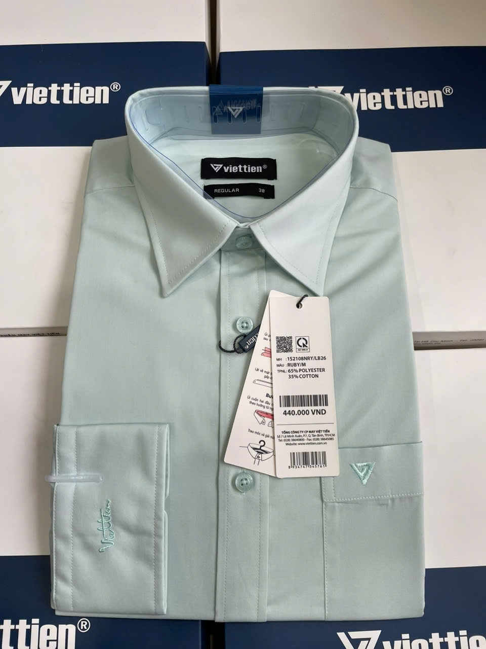 Áo sơ mi nam Việt Tiến tay dài màu xanh ngọc 1S2108,1R1248,1T0984