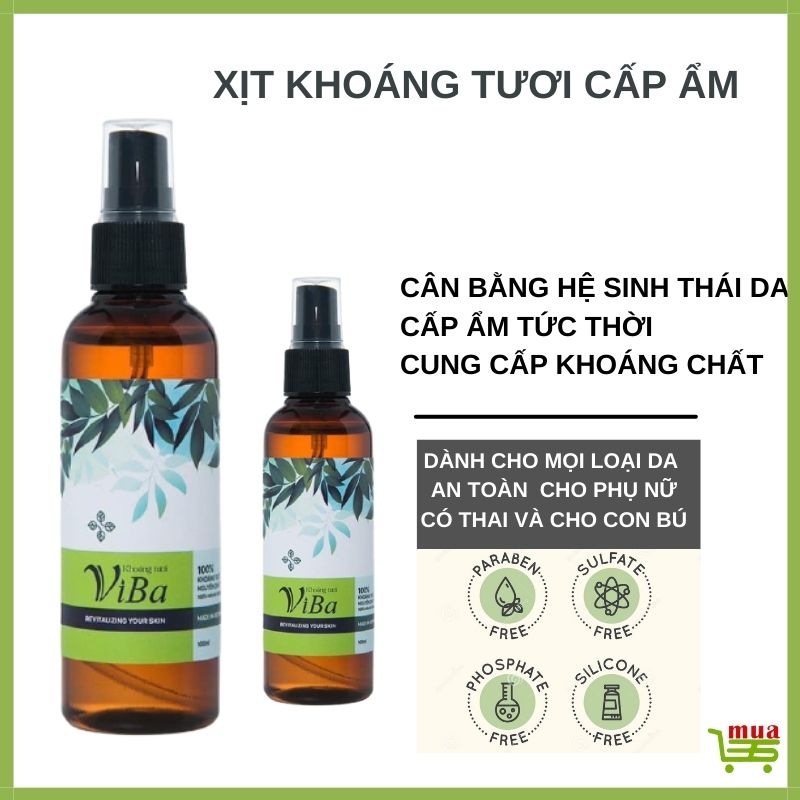 [Hàng chính hãng] Xịt khoáng dưỡng da KHOÁNG TƯƠI VIBA cấp ẩm làm dịu cân bằng pH bảo vệ cho da mặt giữ lớp trang điểm đẹp giảm bã nhờn giúp da thông thoáng se khít lỗ chân lông