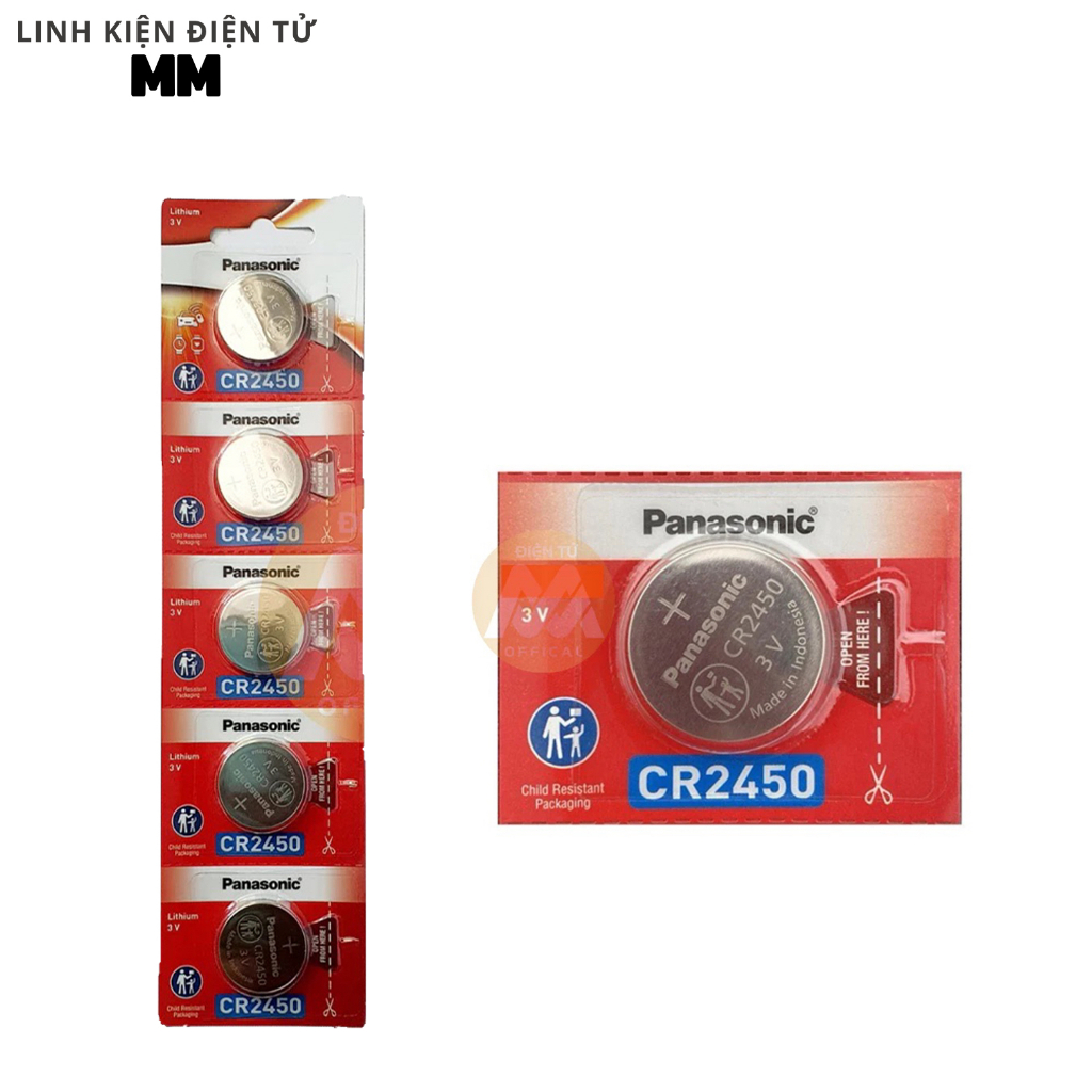 [1 vĩ 5 viên] Pin – Battery cmos CR2450 Panasonic 3V – Dùng cho các thiết bị điện tử