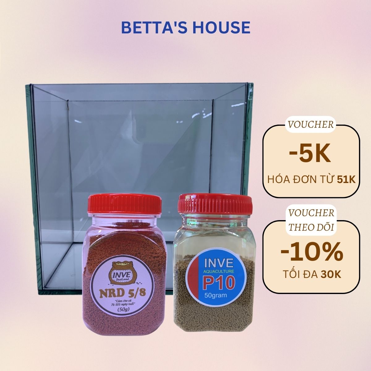 Combo Hồ kính nuôi cá, bể cá mini viền đen giấu keo sang trọng + Cám Inve - Thức ăn dinh dưỡng cho cá Betta và Guppy
