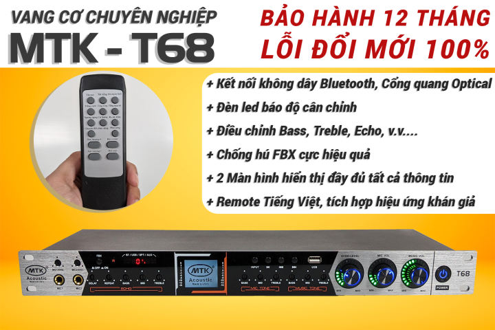 [HCM](GIỌNG CA VÀNG) Vang Cơ Chuyên Nghiệp Chống Hú MTK T68 Kết Nối Không Dây Bluetooth Thiết Kế Nhỏ Gọn Âm Thanh Chuẩn Cổng Kết Nối Với Các Thiết Bị USB AV Điều Chỉnh Bass Treble Echo Màn Hình LCD + Led Hiển Thị Thông Tin