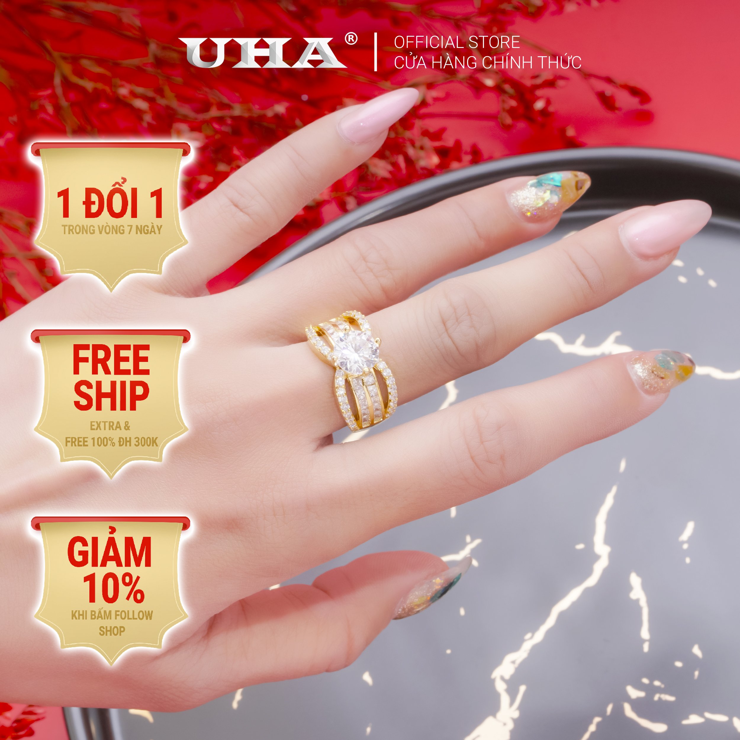 N322154-150 nhẫn nữ uha mạ vàng 18k bền màu - dính đá cz cao cấp - thiết kế đơn giản thanh lịch