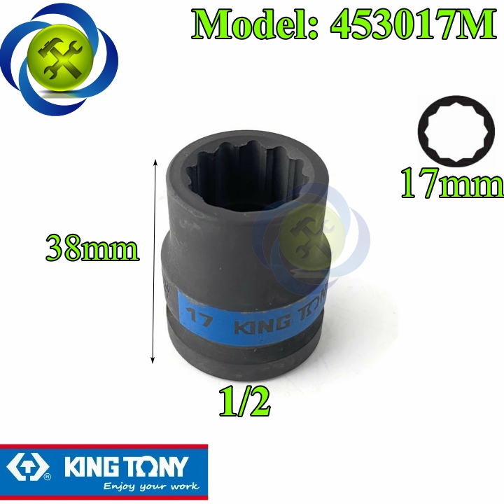 Tuýp 17mm 1/2 kingtony 453017m loại ngắn 12 cạnh màu đen