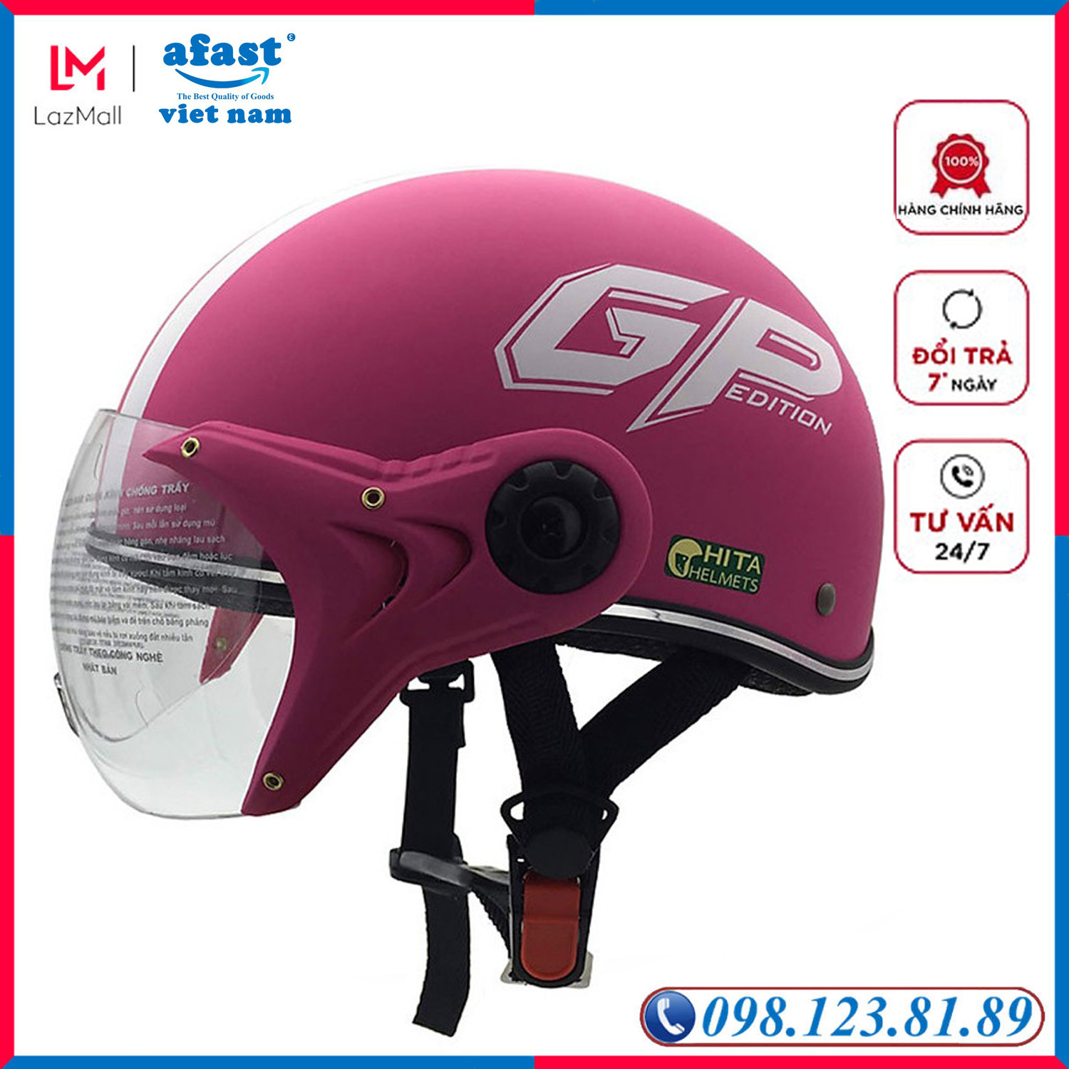 Mũ bảo hiểm GP Edition thời trang Chita CT6B1 (K) dành cho nữ màu hồng size M vòng đầu 54cm đến 57 cm