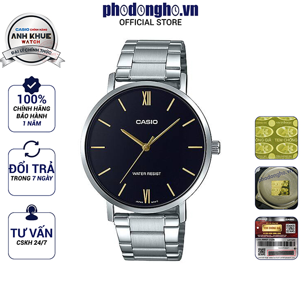 Đồng hồ nam dây kim loại casio anh khuê mtp-vt01d-1budf