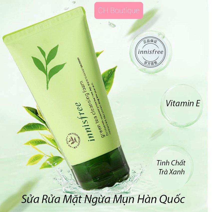 Sửa Rửa Mặt Ngừa Mụn Trà Xanh Innisfree Hàn Quốc 150ml (Dạng Tuýp) – Mẫu Mới – AT Boutique Cute - Ngừa Mụn, Sáng Da