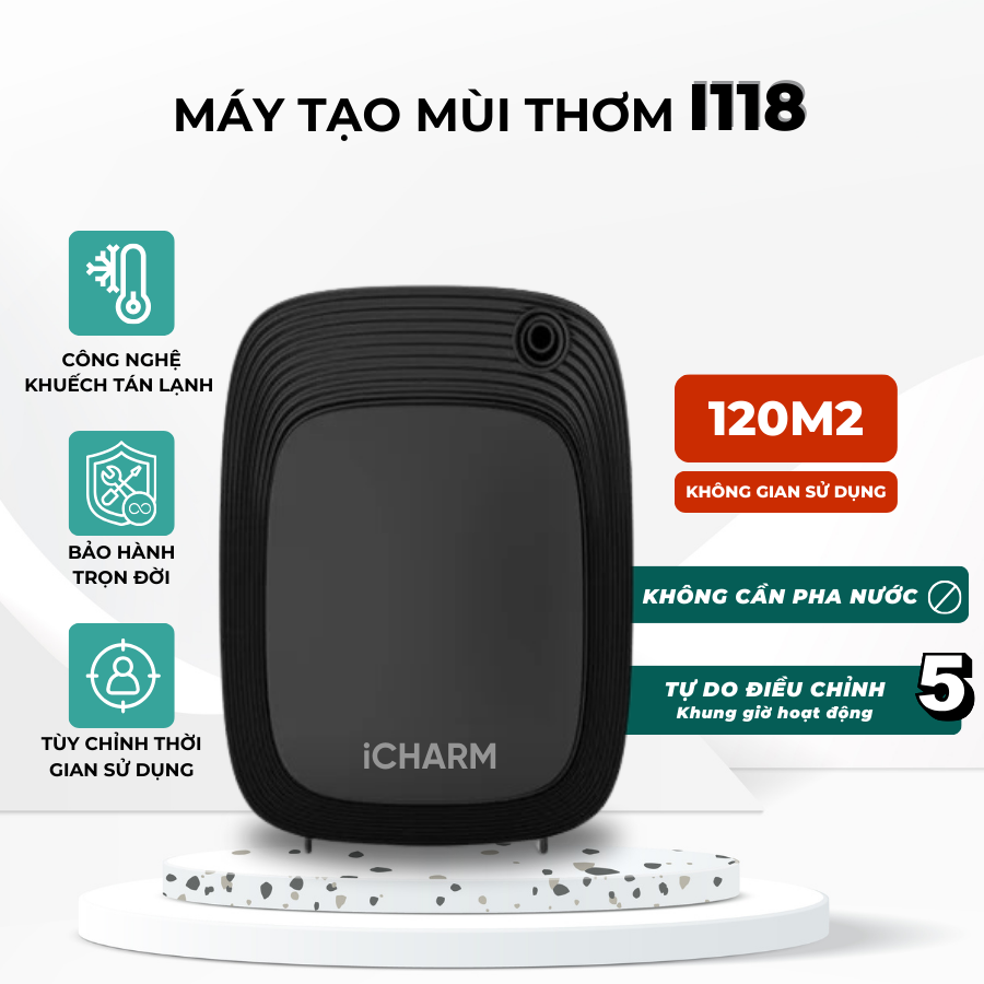 Máy xông tinh dầu, khuếch tán tạo mùi thơm trực tiếp cho cửa hàng, spa i118 iCHARM