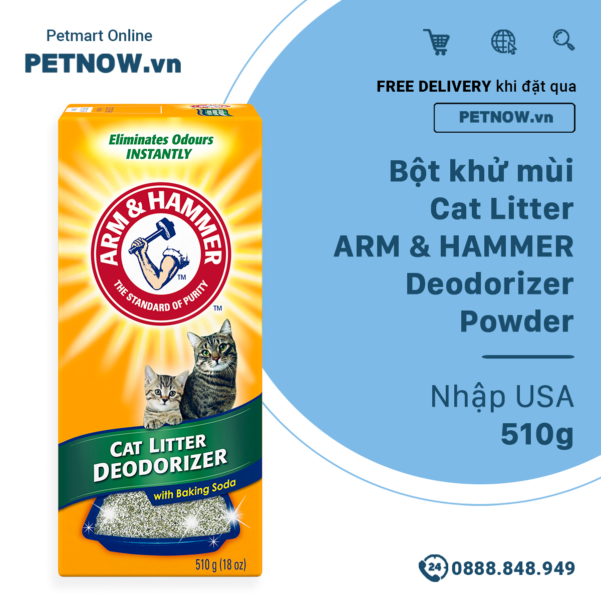 Bột khử mùi cat litter arm & hammer deodorizer powder 510g - nhập usa