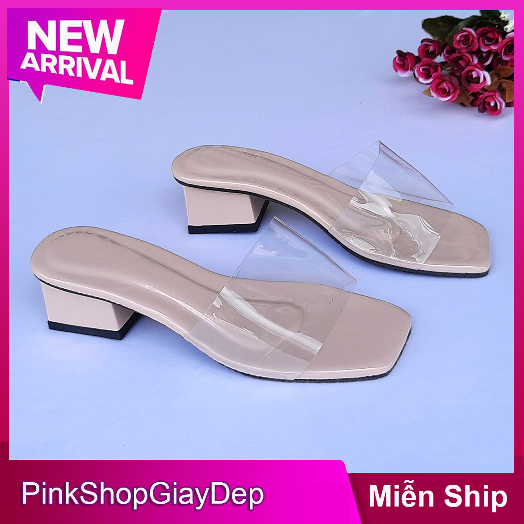 (Miễn ship) Dép cao gót PinkShopGiayDep gót vuông 3 phân quai ngang trong suốt khoe chân cực tốt - G3QT(K)