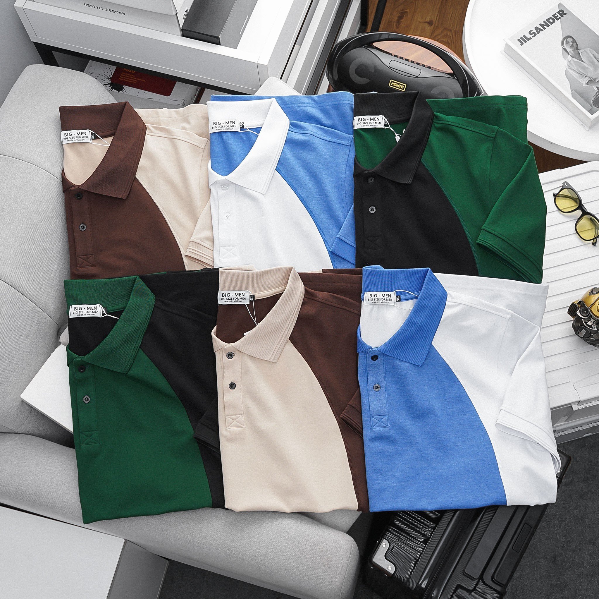 Áo thun polo bigsize nam phối 2 bên sườn đẹp < 140kg