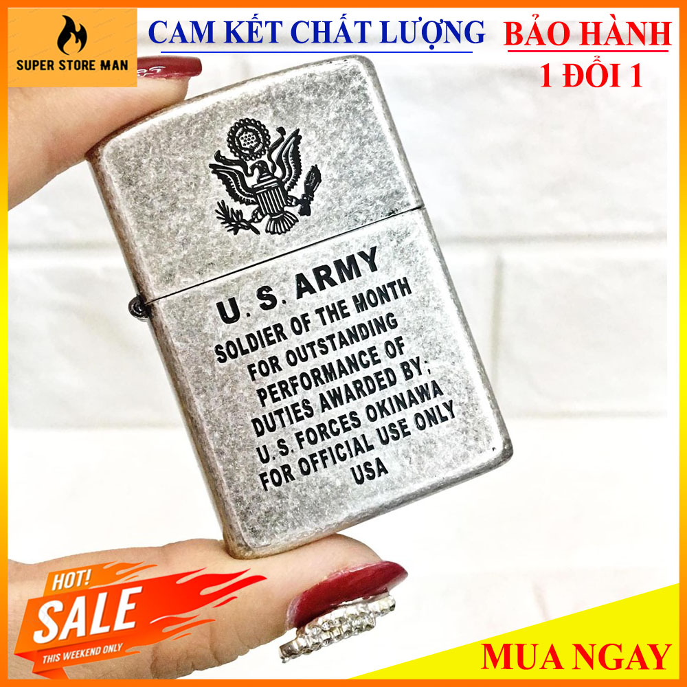 [HÀNG HIẾM] – Bật Lửa, Hộp Quẹt Zipp0-Mỹ – Made In USA Cao Cấp – Bạc Cổ *U.S 'ARMY (QUÂN - ĐỘI - MỸ)*   – Hàng Xịn Full Box Cực Chất
