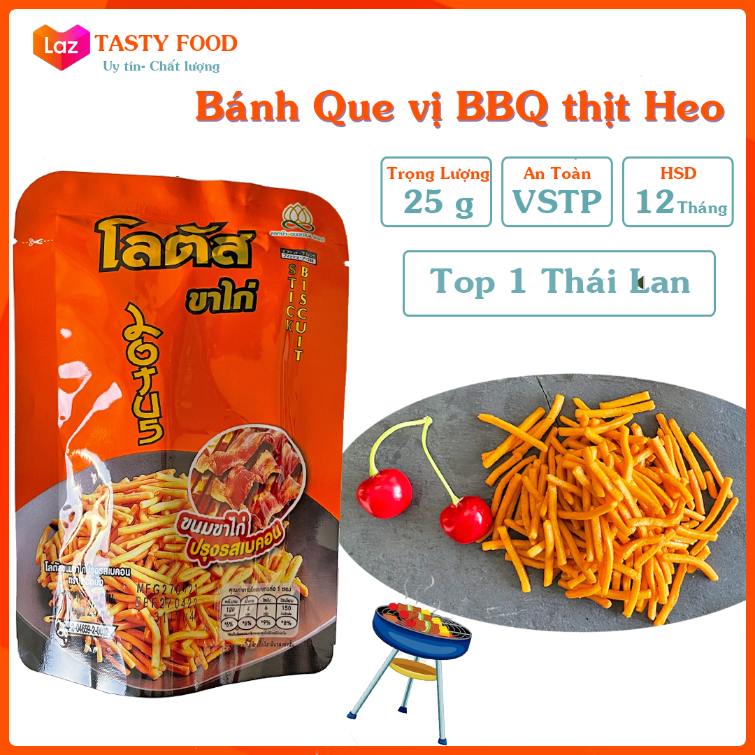 Bánh que Thái Lan lốc 25g/gói  vị Thịt heo BBQ màu cam, Bánh que Toppo Thái Lan hàng cao cấp, bánh que biscus dài đồ ăn vặt Tasty Food