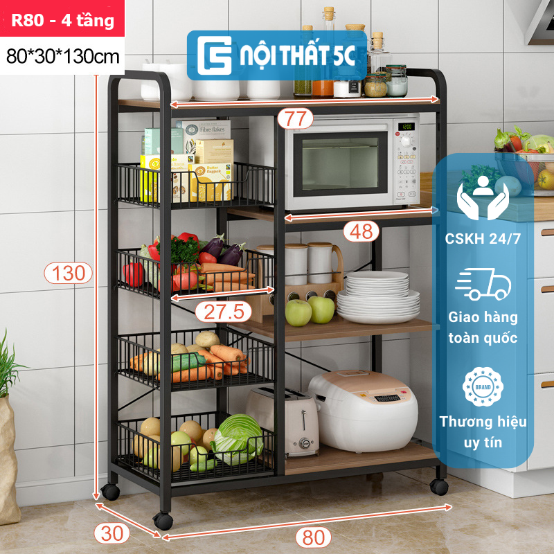Kệ Để Lò Vi Sóng 4 Tầng, Rổ Rá Nồi Niêu, Giá Để Đồ Phòng Bếp Đa Năng nhiều tầng tiện sử dụng