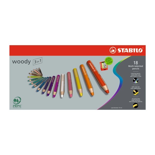 Bút chì màu stabilo woody 3-in-1 clk880 hộp 18 màu