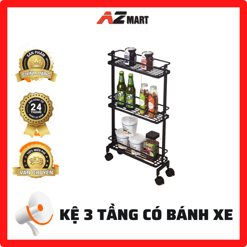 Kệ 3 tầng có bánh xe kệ sắt 3 tầng sơn tĩnh điện cao cấp siêu tiện dụng