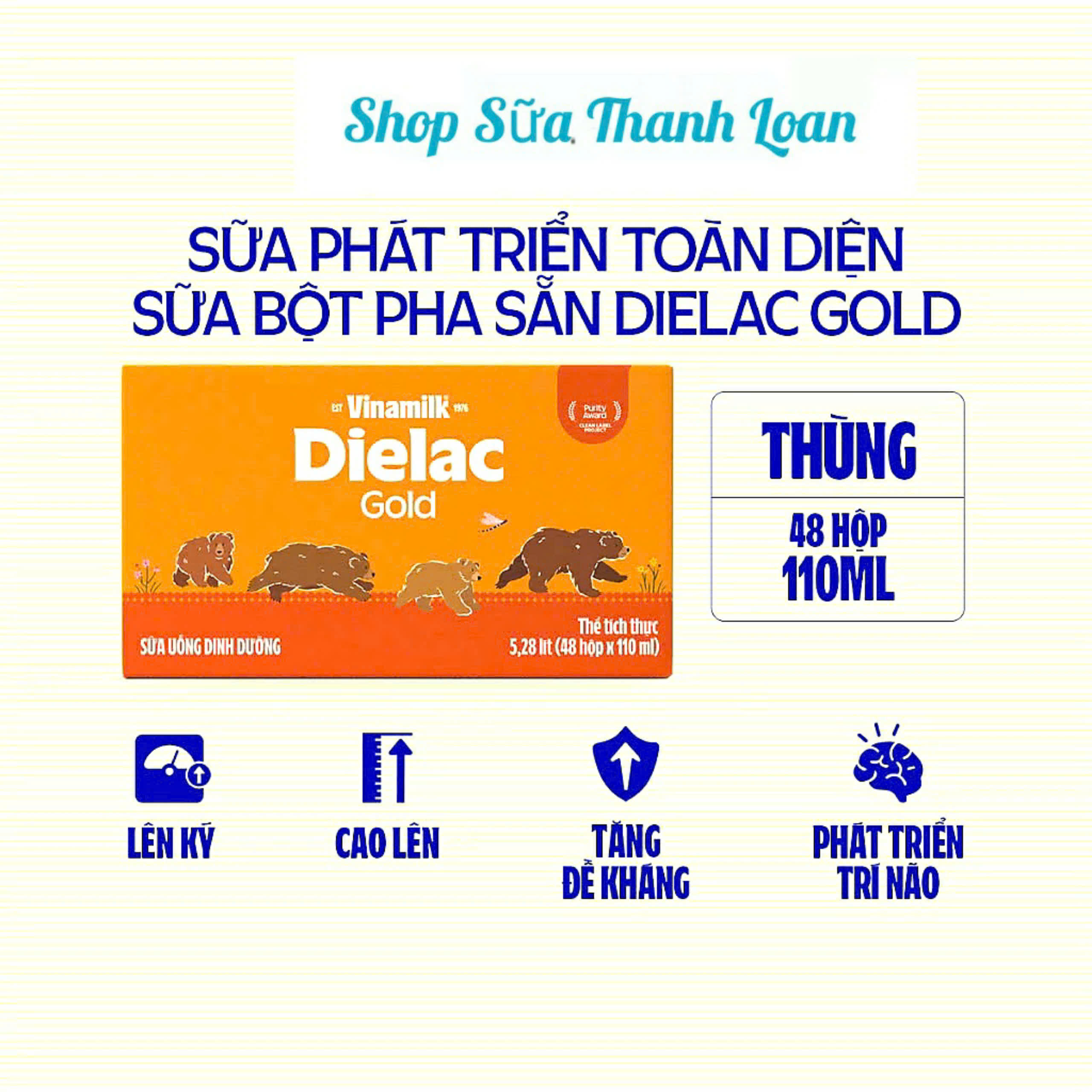 (HSD T6-2025) (Mẫu Mới Có Thẻ Tích Điểm) THÙNG 48 HỘP SỮA BỘT PHA SẴN DIELAC ALPHA GOLD IQ 110ML.