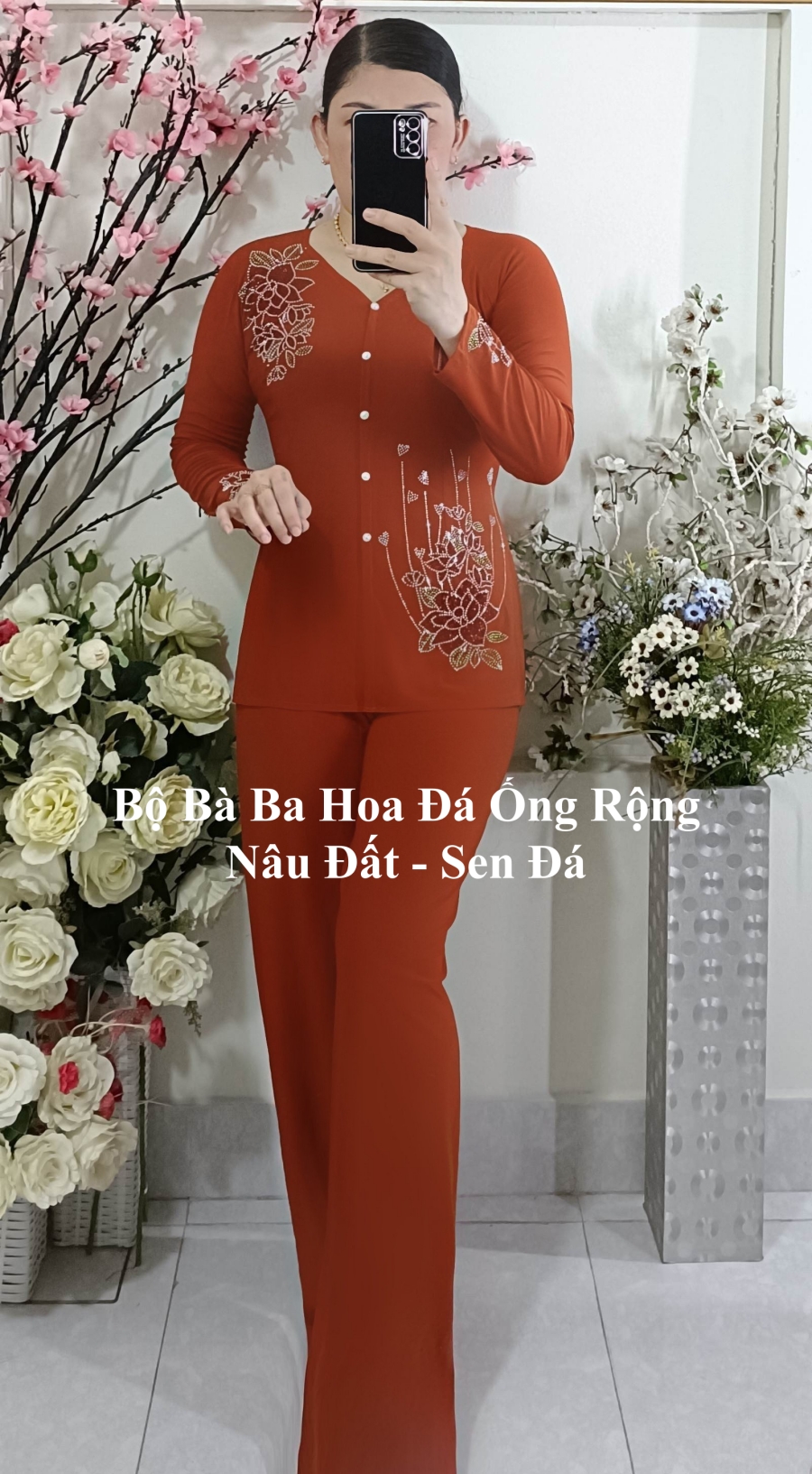 Bộ Bà Ba Hoa Đá Ống Rộng