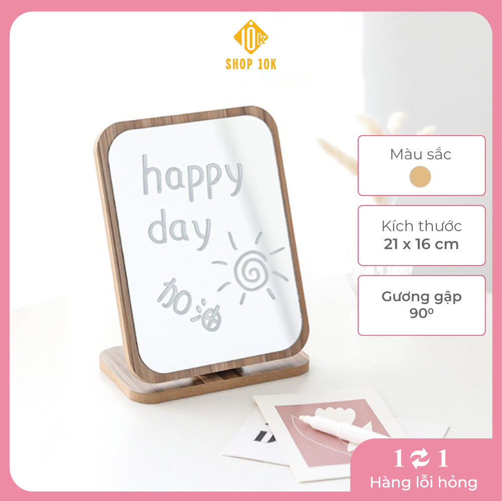 Gương gỗ để bàn cute, gương gỗ trang điểm Hàn Quốc siêu xinh - SP004016