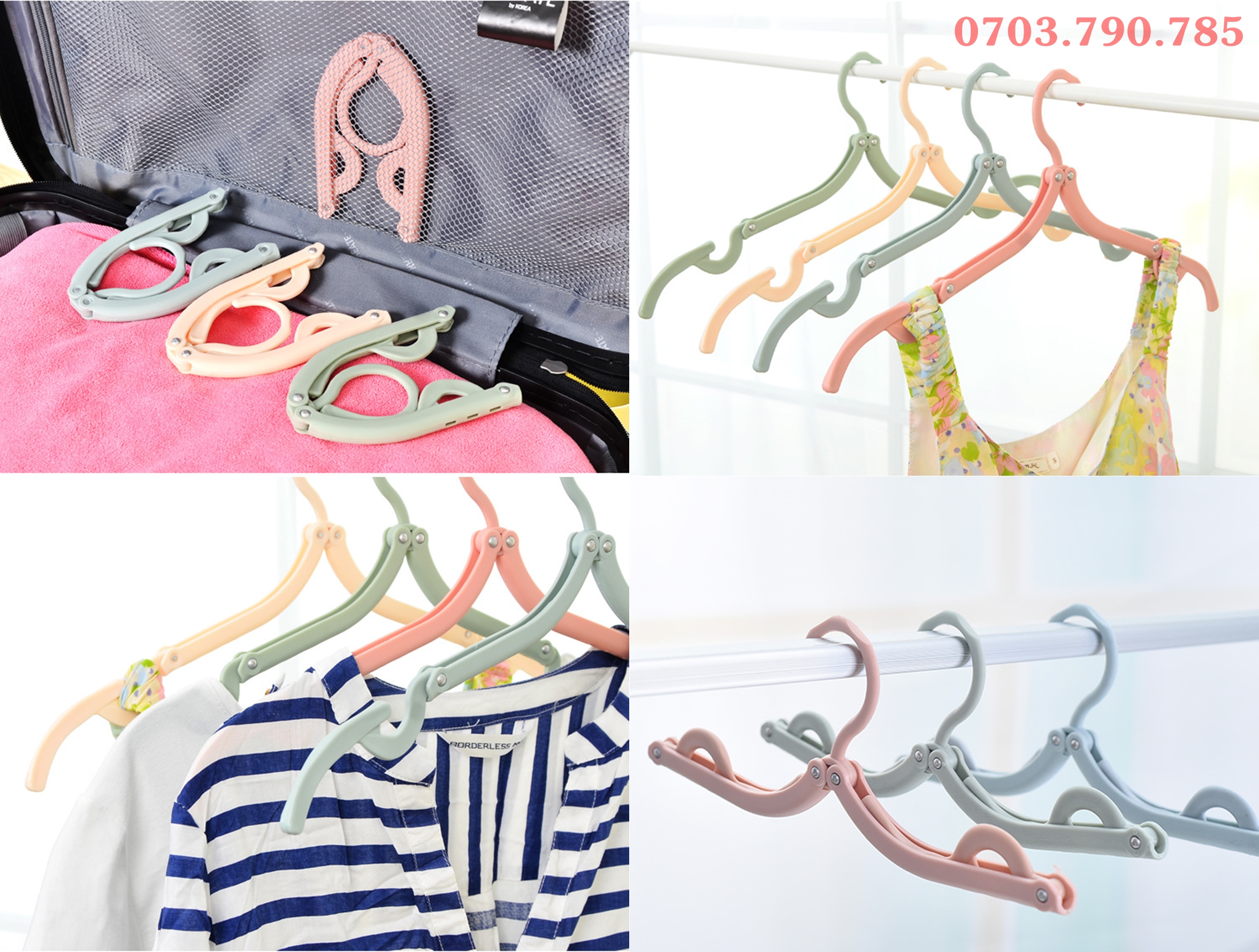 Set 3 móc treo quần áo xếp gọn du lịch đa năng
