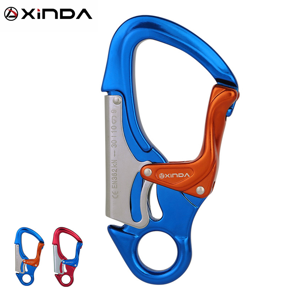 Xinda ngoài trời leo núi đá Carabiner 30kn leo núi xuống dốc an toàn móc thông qua ferrata khóa làm việc ở độ cao thiết bị
