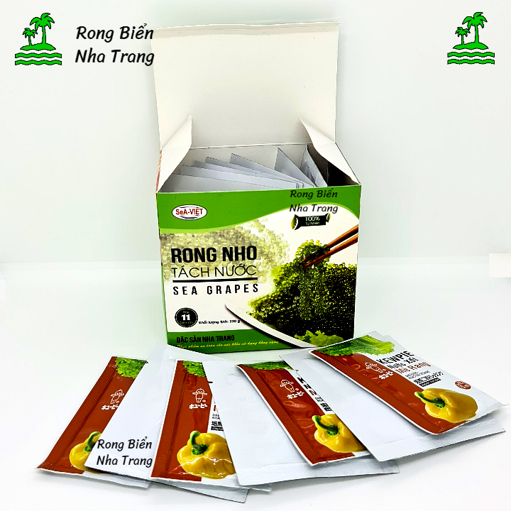 Rong nho tách nước Sea Việt hộp 220g 11 gói - Tặng 4 gói nước sốt mè rang Kewpie 15ml