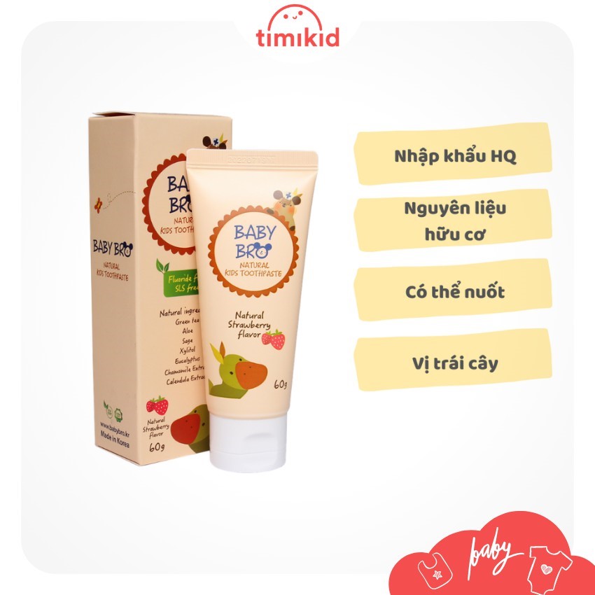 Kem đánh răng cho bé baby bro kem đánh răng hữu cơ nuốt được vị trái cây date xa - timikid