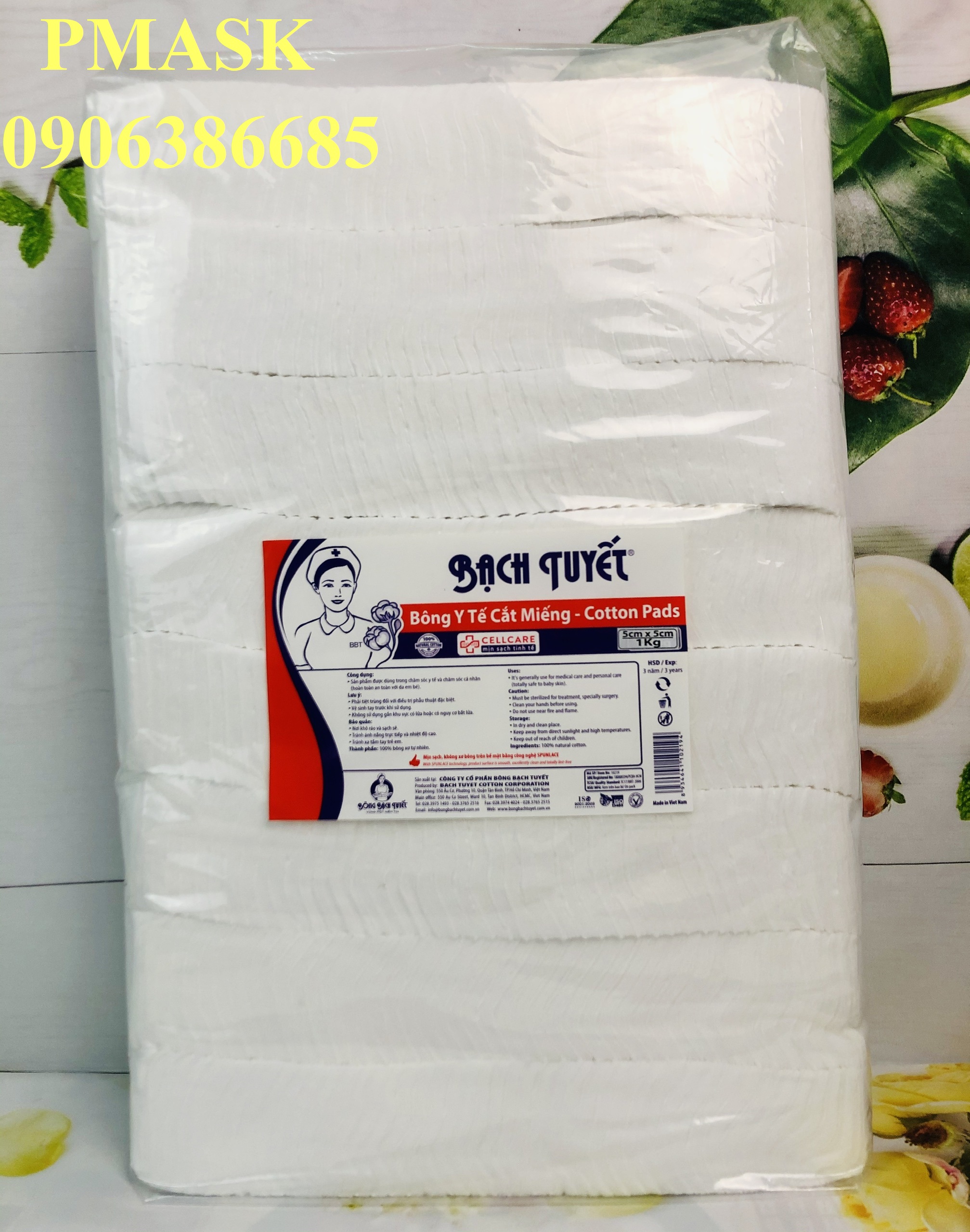 Bông Y tế cắt miếng 0,5kg kích thước 5x5cm - Hàng Chính Hãng Bông Bạch Tuyết