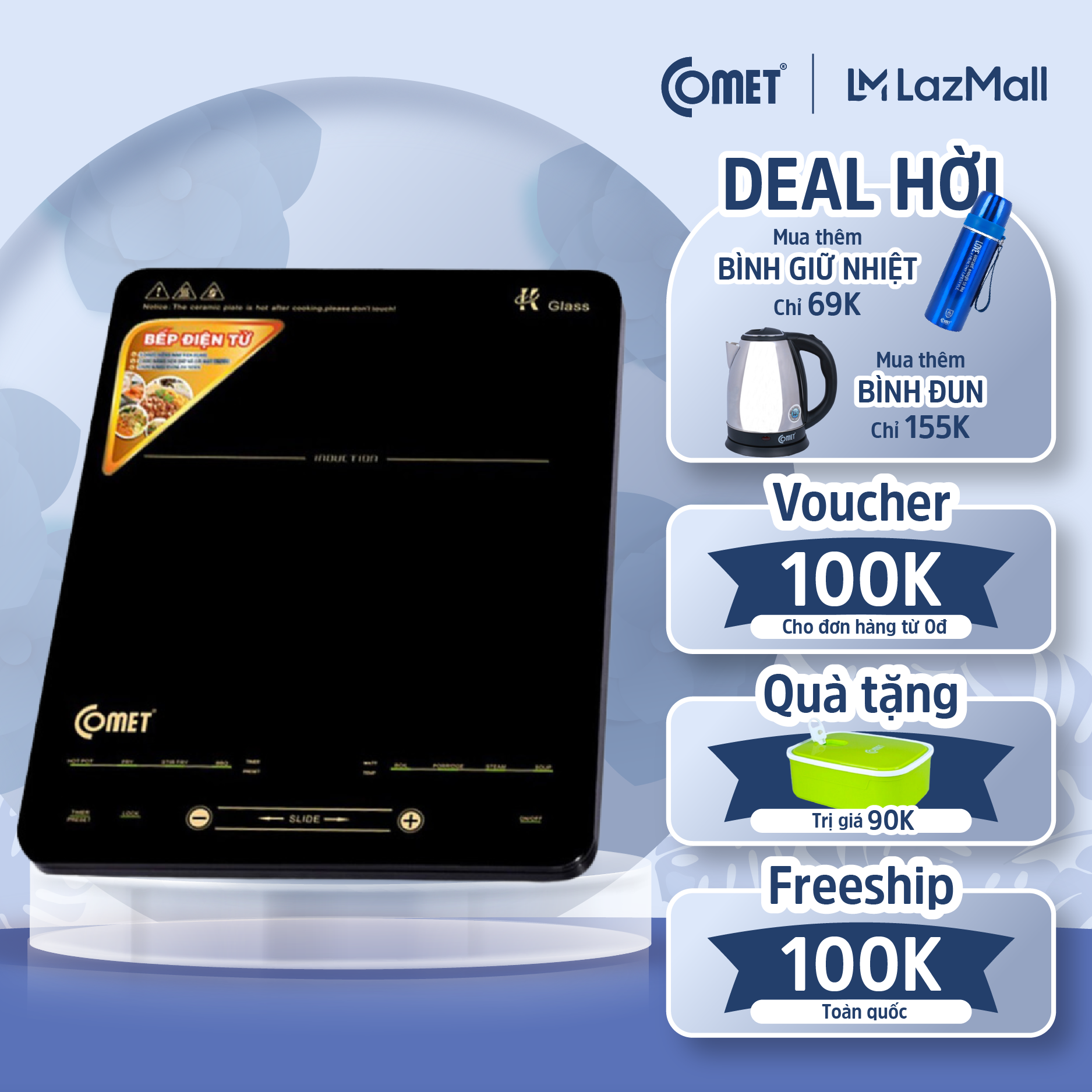 Bếp điện từ cảm ứng COMET CM5428 công suất 2000W , Tặng kèm nồi lẩu inox tiện lợi - An toàn, tiết kiệm điện - Bảo hành 12 tháng - Hàng chính hãng