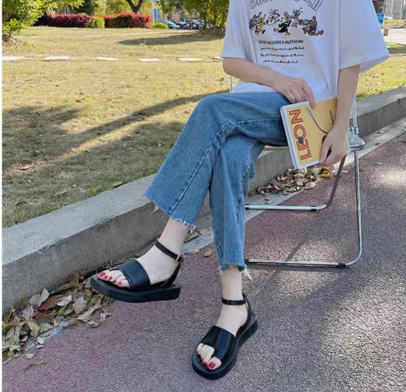Sandal nữ xỏ ngón cài khuy sau, sandal nữ đế bằng thời trang giá rẻ