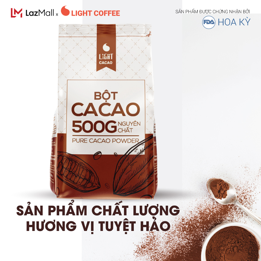 [SẢN XUẤT MỚI] Bột cacao cao cấp Light Coffee , 100% nguyên chất, không pha trộn tạp chất , dễ tan, đậm đà - Gói 500g, HŨ 350G TOP BÁN CHẠY