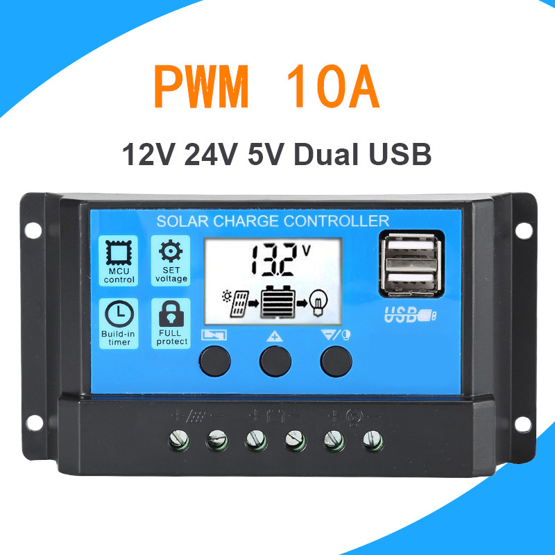 Bộ điều khiển sạc năng lượng mặt trời PWM 10A có màng hình