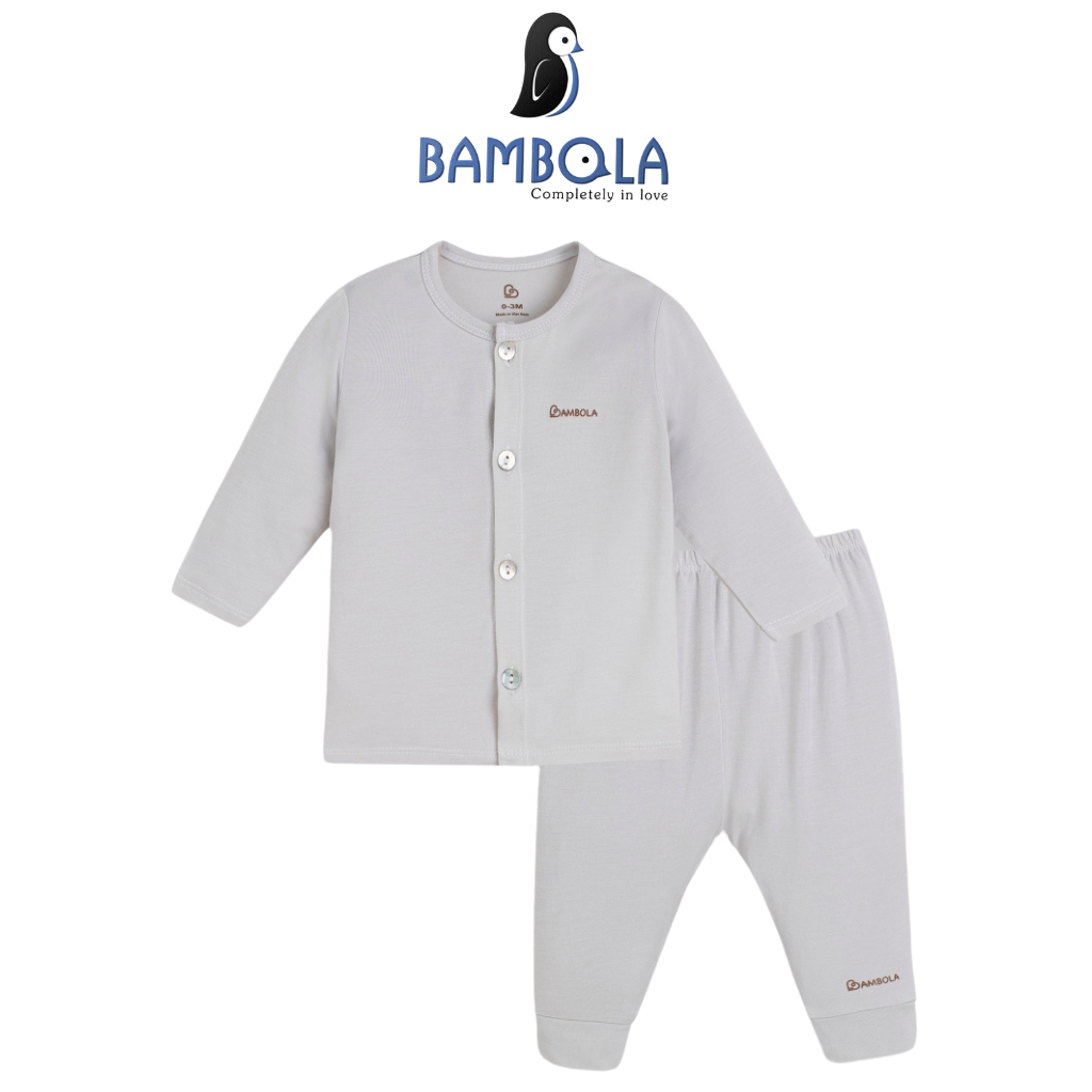 Bộ quần áo dài tay cho bé cài nút giữa vải cotton màu trơn từ 0 tháng đến 6 tháng tuổi