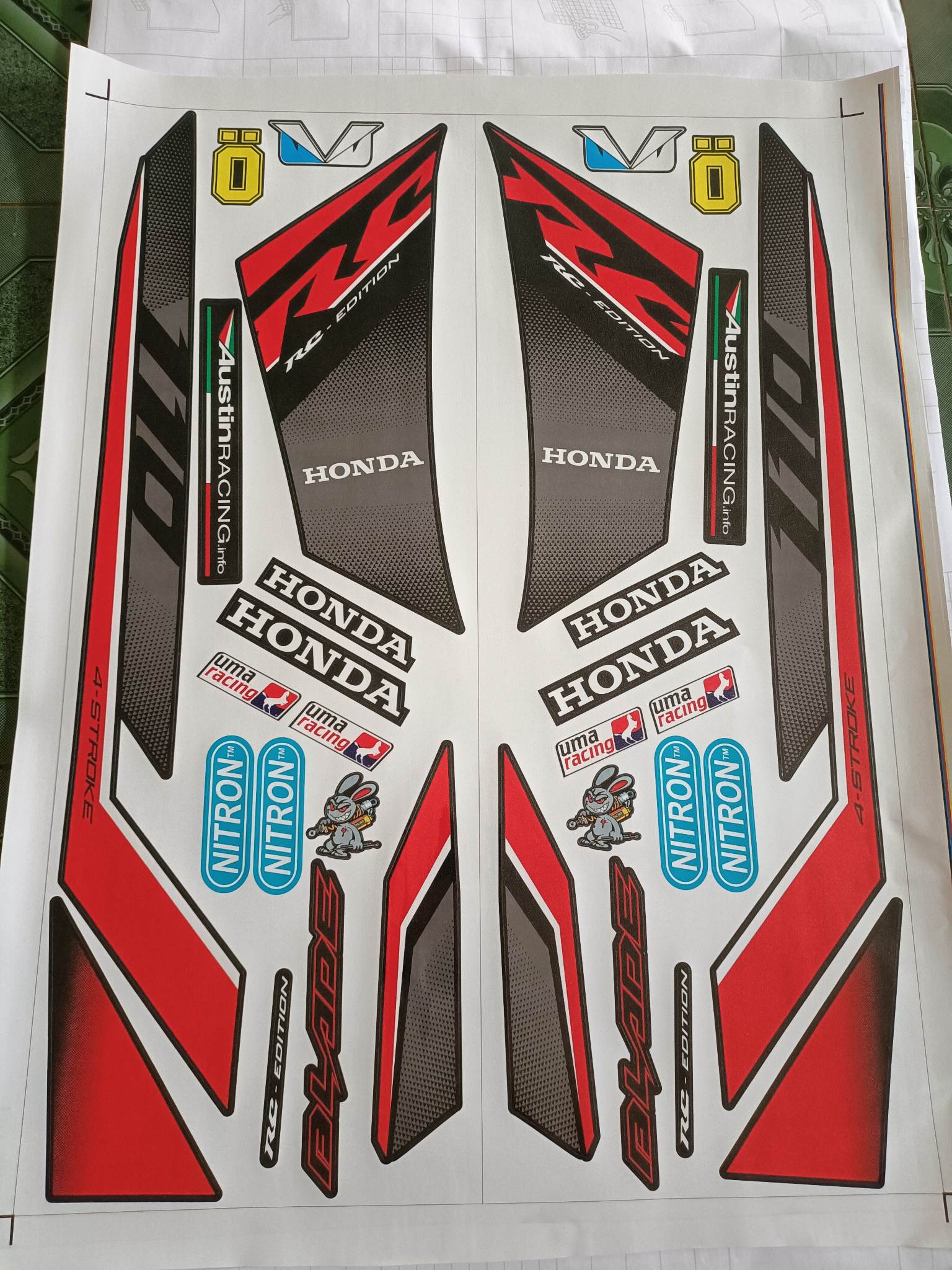 Tem rời honda blade RC dán xe đen