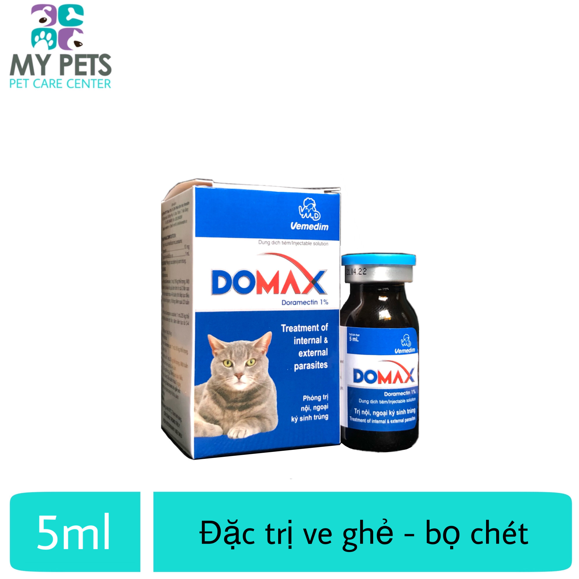 DOMAX Thuốc tiêm trị ve ghẻ bọ chét cho chó mèo (VMD) - lọ 5ml
