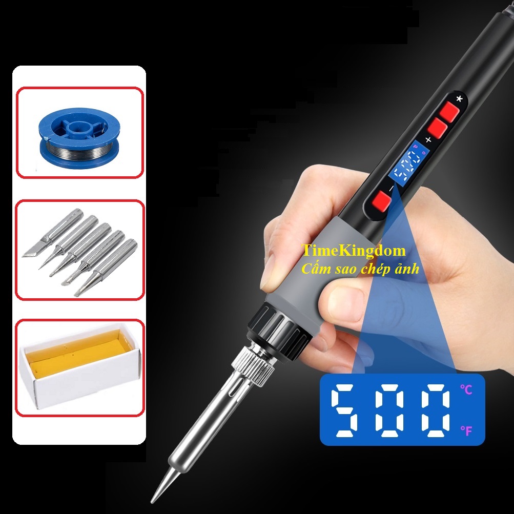 Mỏ hàn chì , hàn thiếc 80w có màn hình LCD báo nhiệt , chỉnh nhiệt , 5 đầu hàn đồng , thiếc , nhựa thông