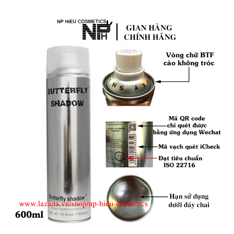 Gôm xịt tóc Butterfly Shadow 600ml