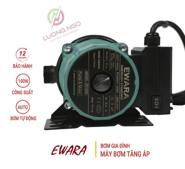 Bơm tăng áp EWARA 100W, Chạy tự động, Không ồn, Công nghệ Nhật Bản