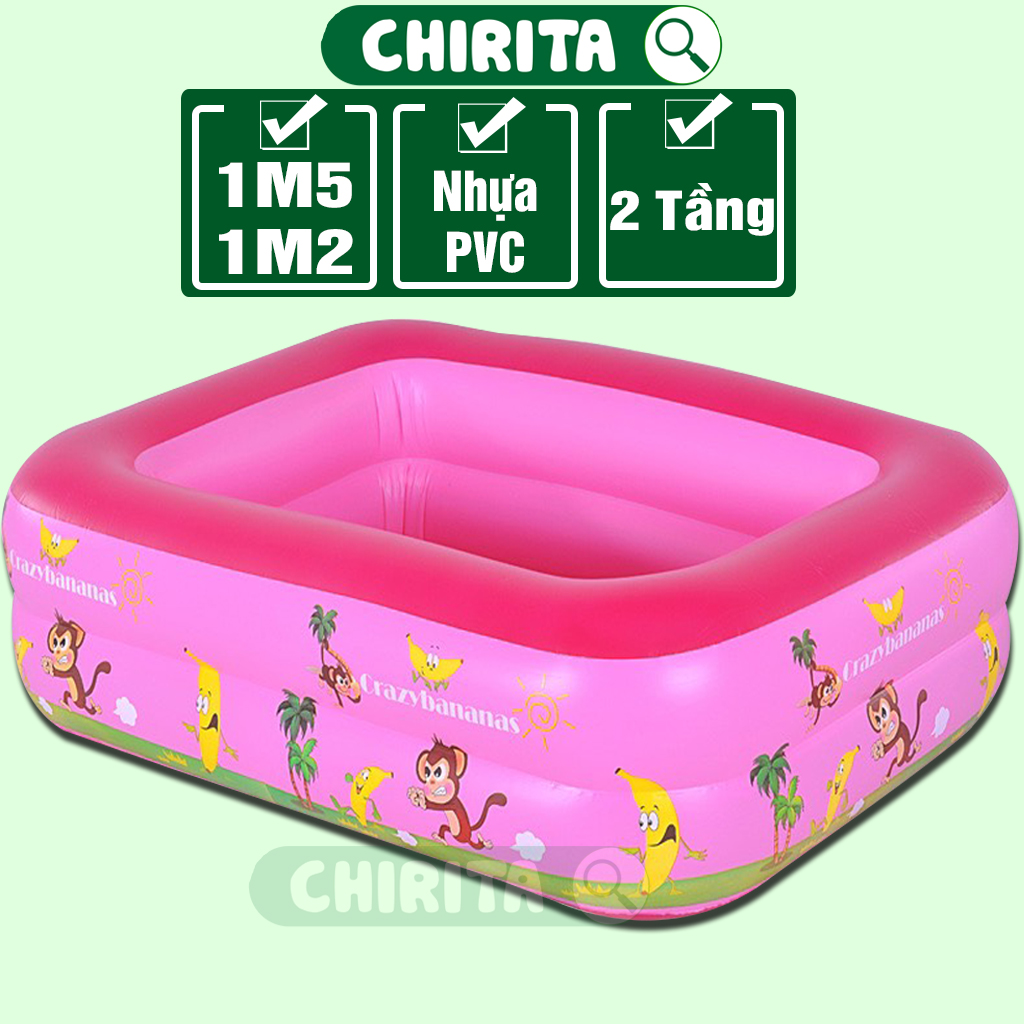 Hồ Bơi Cho Bé 2 Tầng 1M5 / 1M2 Màu Hồng (Tặng Kèm Vá Phao) - Bể Bơi Cao Cấp Trẻ Em, Hồ Bơi Tại Nhà Cho Bé, Đáy Bơm Hơi - Đồ Chơi Trẻ Em CHIRITA