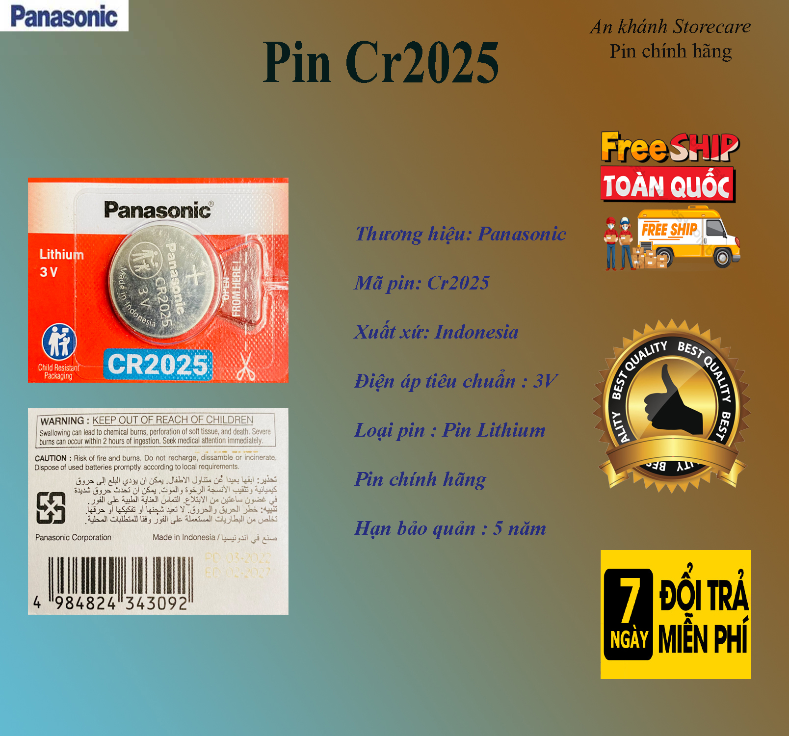 Pin Điều Khiển ô tô cr2025 Panasonic