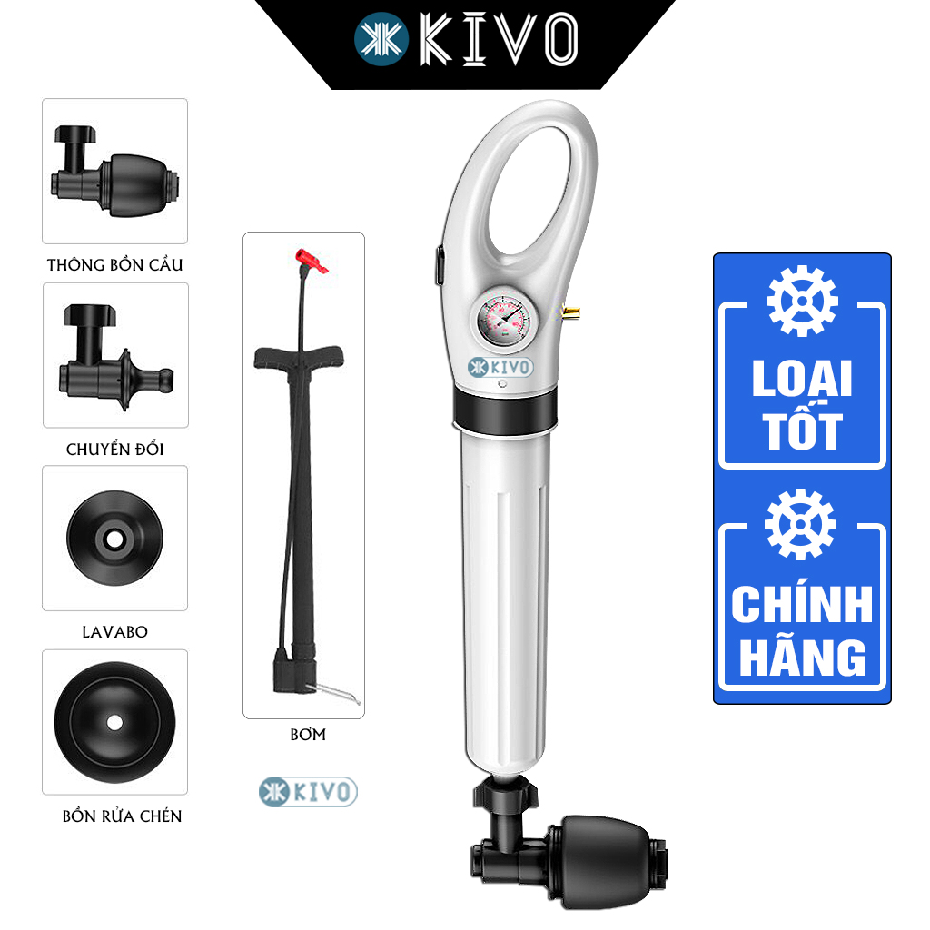 Súng Thông Tắc Cầu - Dụng Cụ Thông Bồn Cầu, Cống Nghẹt, Ống Nước, Bồn Rửa Chén Bằng Khí Nén Cực Mạnh - KIVO