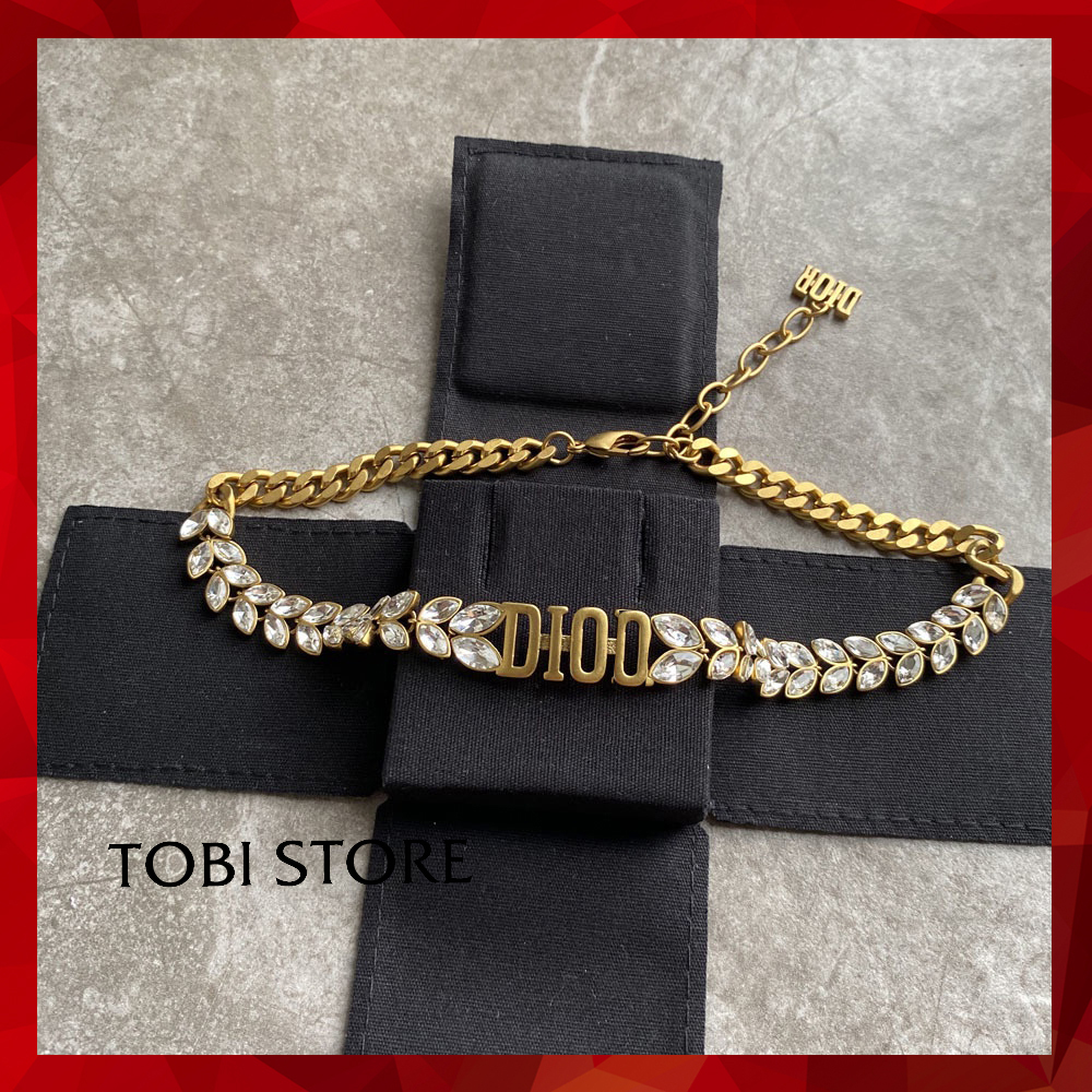 Vòng cổ titan chocker thương hiệu Di o đính đá mạ vàng sang trọng TB413 TOBI STORE