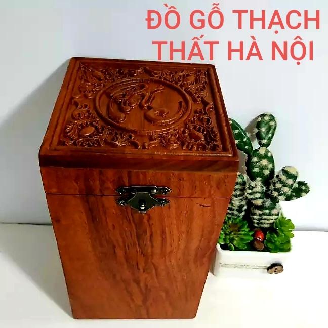 Hộp đựng chè chữ phúc vuông gỗ hương cao cấp